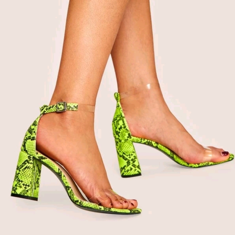 Neon Yellow Transparent 🐍Skin Chunky  Heels